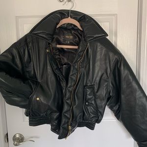 Truth by Republic Black Faux Leather Bomber Jacket